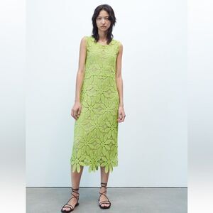 Zara macrame knit dress in lime green size S
